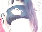 苗条长腿女主播丁字裤椅子上手指扣逼道具自慰