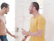 美国大腹便便的小鸡被两只公鸡深深地捶打着